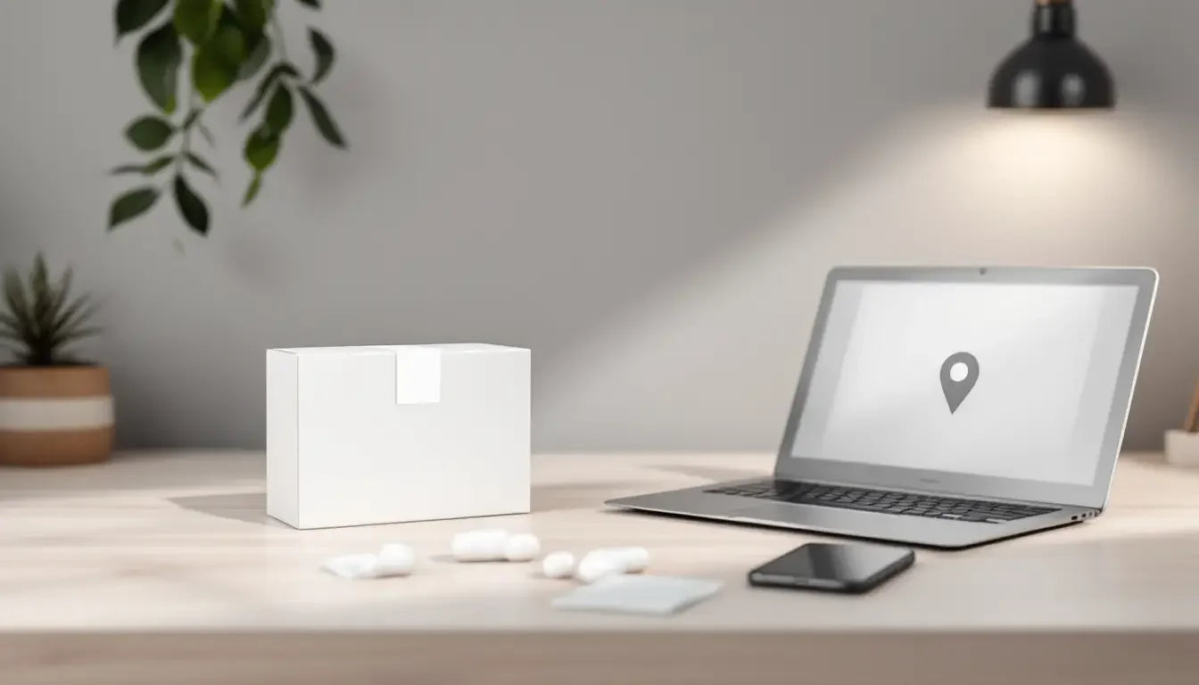Pure peptides white matte cardboard box with label for urban wellness routine