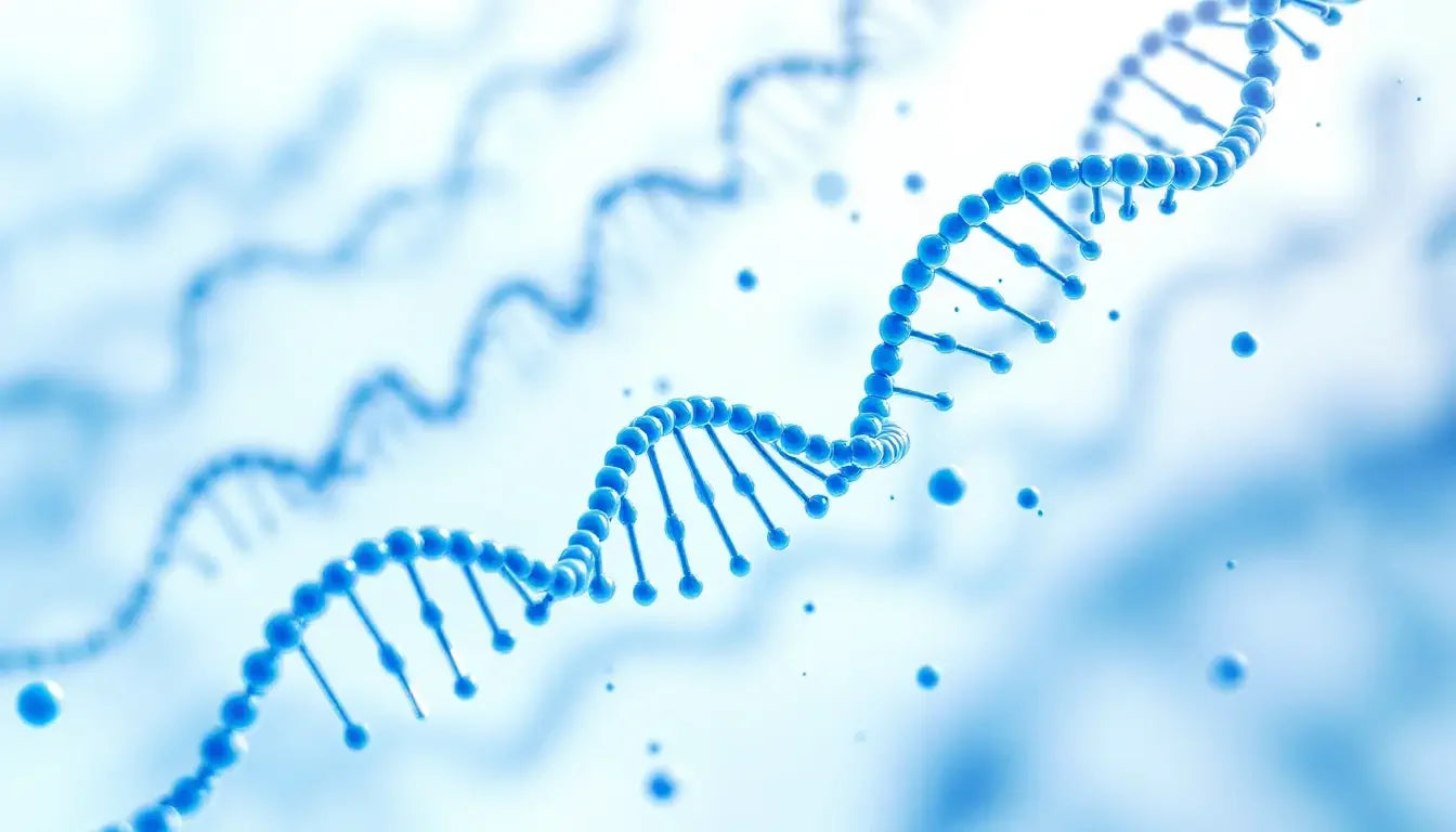 Glowing blue DNA double helix for pure peptides wellness routine